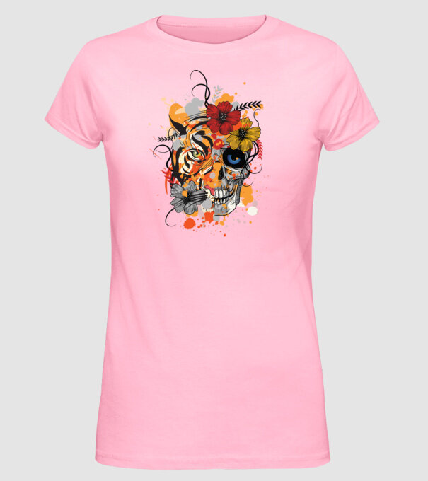 Craniu de tigru abstract model roz deschis pe tricou