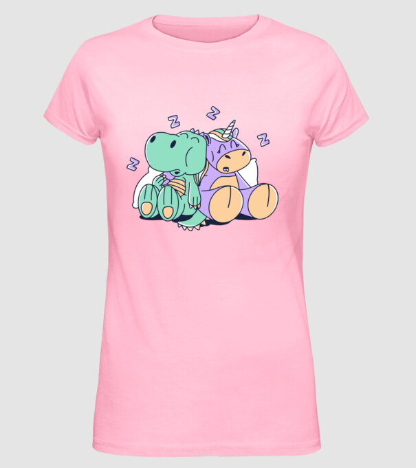 Unicorn adormit și T-rex model roz deschis pe tricou