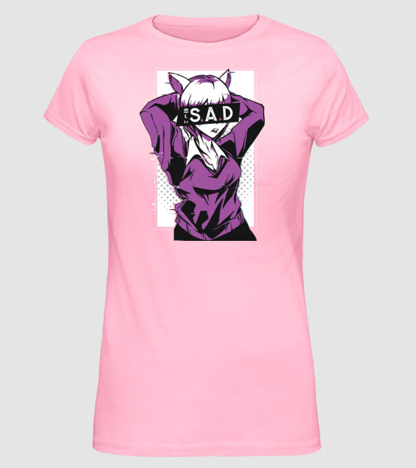 Anime fată tristă model roz deschis pe tricou