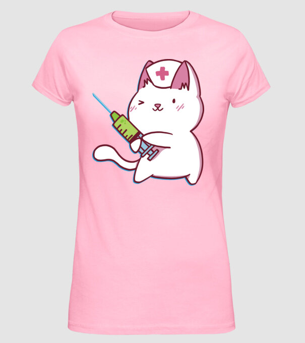 Pisică asistent medical cu vaccin model roz deschis pe tricou