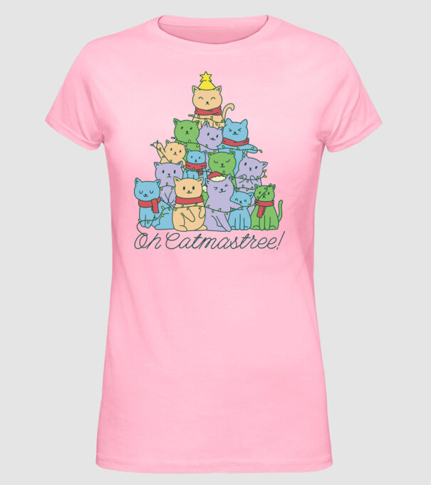 Pom de Crăciun Pisică model roz deschis pe tricou