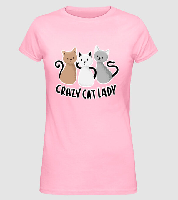 Crazy Cat Lady - fată nebună cu pisică model roz deschis pe tricou
