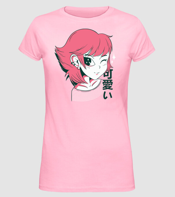 Fată drăguță Anime model roz deschis pe tricou