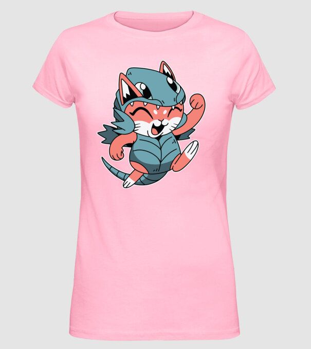 Pisicuță drăguță în costum de dragon model roz deschis pe tricou