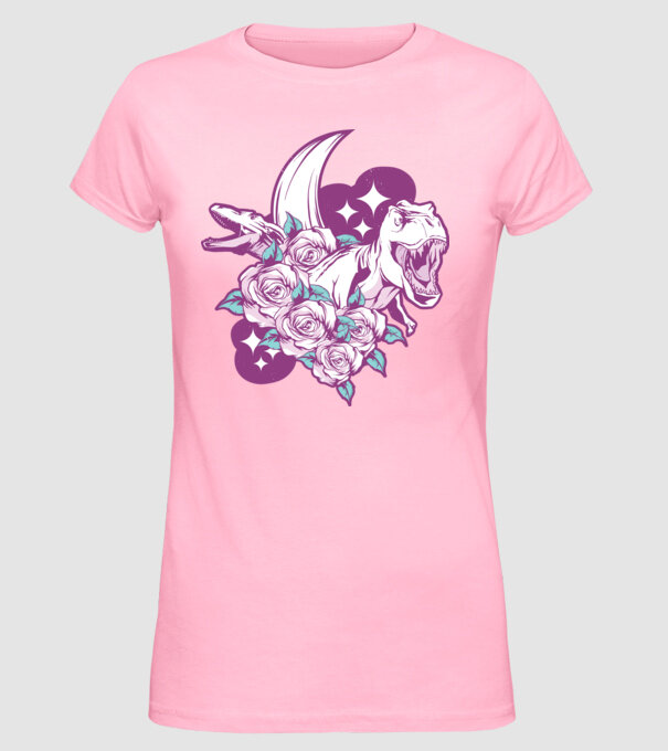 Dinozaur cu trandafiri model roz deschis pe tricou