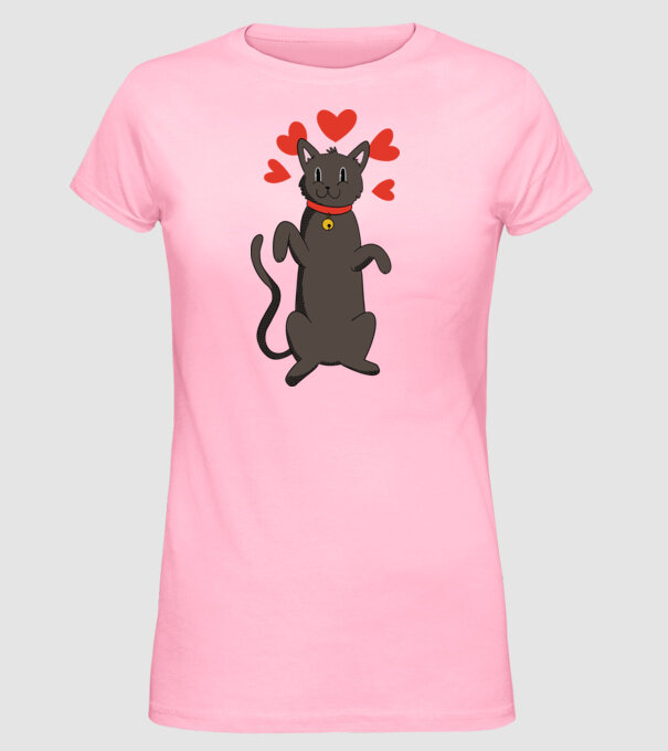 Pisică neagră dragoste model roz deschis pe tricou