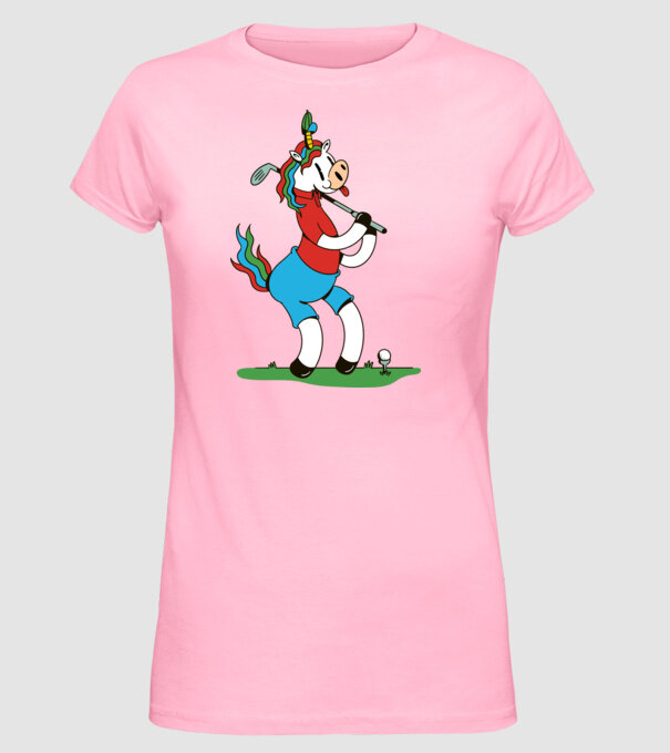 Unicorn jucător de golf model roz deschis pe tricou