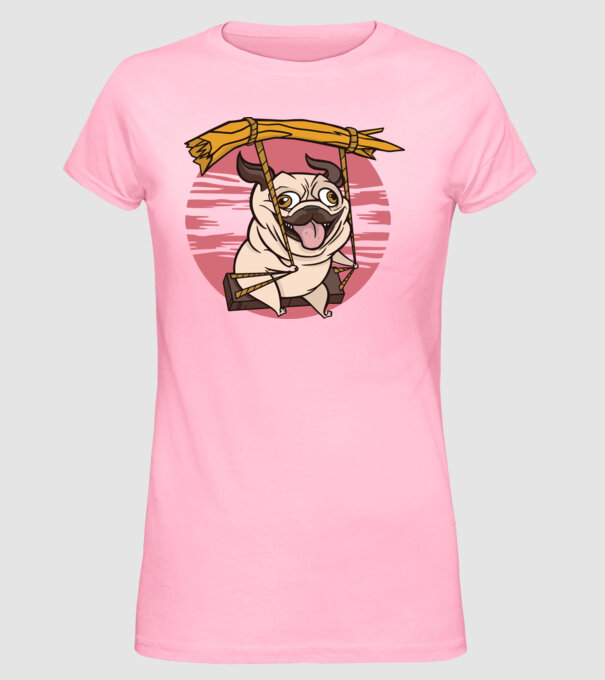 Mops cu leagăn model roz deschis pe tricou