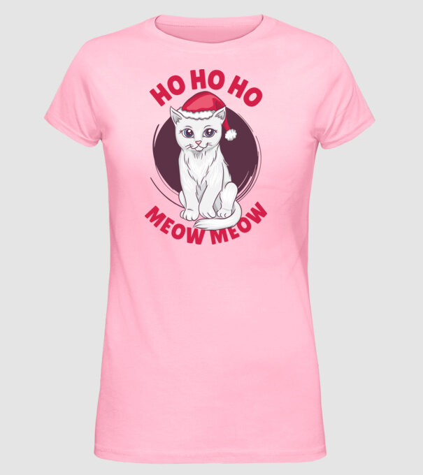 Ho Ho Ho Ho Ho Ho Ho Meow Meow Crăciun cu pisică model roz deschis pe tricou