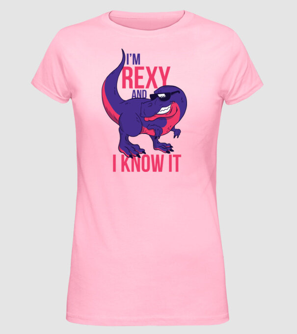 'I''m Rexy and I know it - tricou dinozaur amuzant' model roz deschis pe tricou