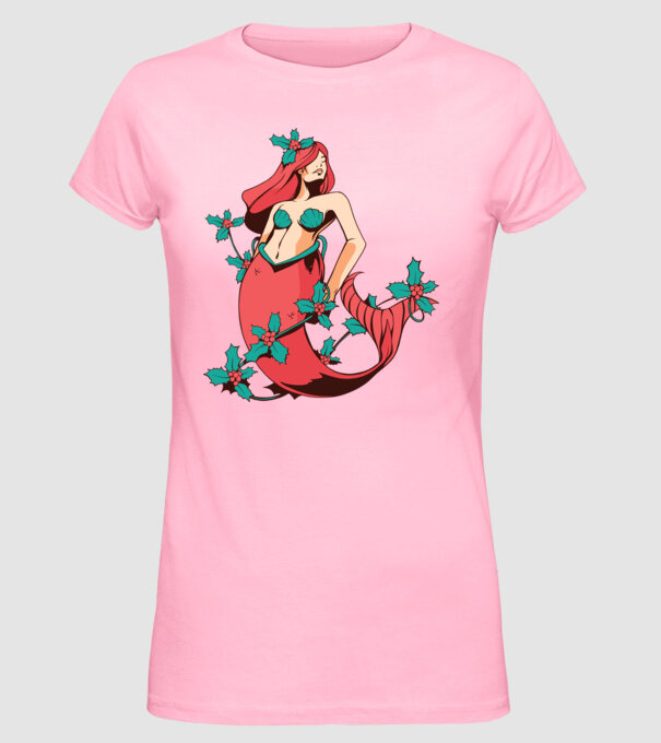 Sirenă de Crăciun model roz deschis pe tricou