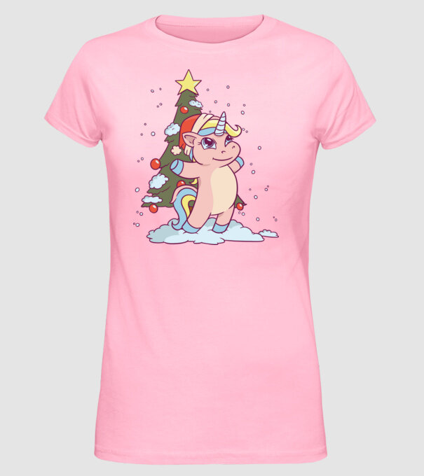 Unicorn de Crăciun model roz deschis pe tricou