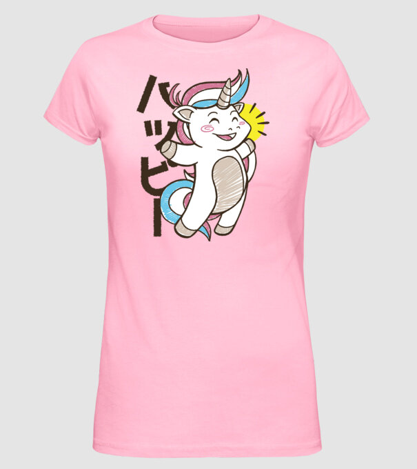 Kawaii unicorn model roz deschis pe tricou