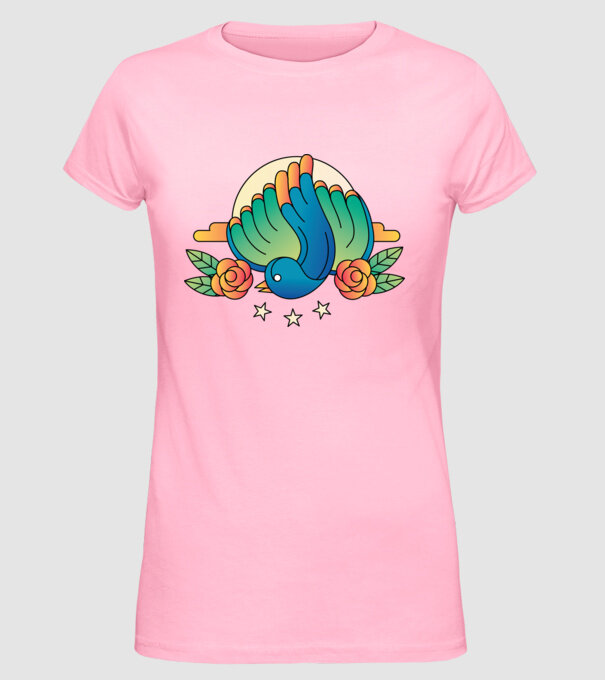 Motiv Pasăre model roz deschis pe tricou