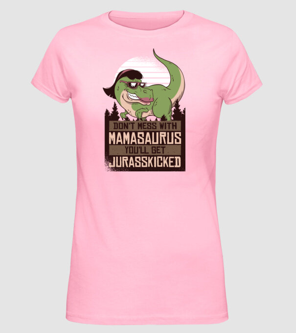Mamasaurus tricou cu dinozaur model roz deschis pe tricou