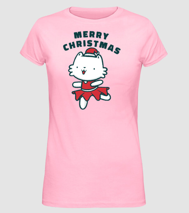 Pisică Merry Christmas model roz deschis pe tricou