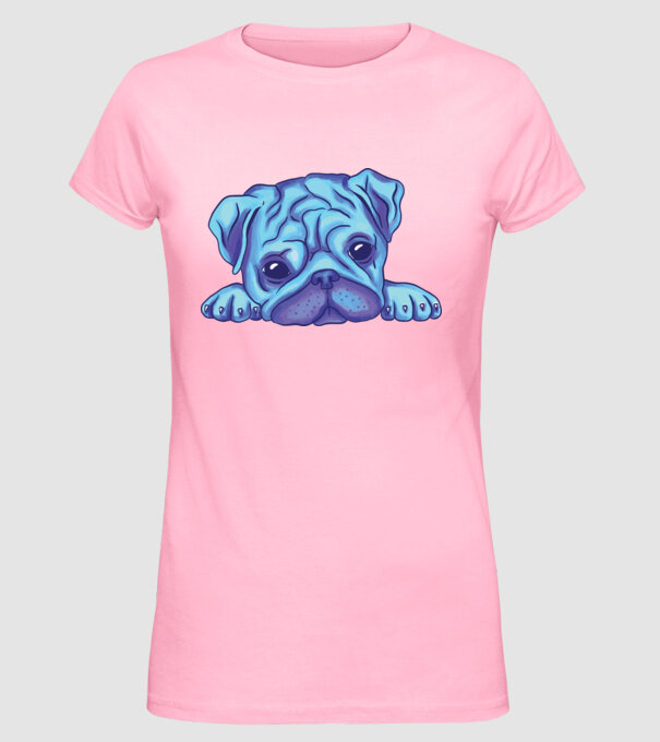 Cap de Mops acuarelă model roz deschis pe tricou
