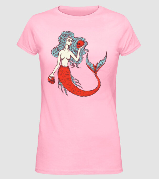 Sirenă cu craniu model roz deschis pe tricou