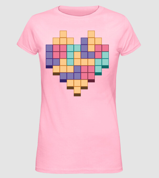 Inimă Tetris model roz deschis pe tricou
