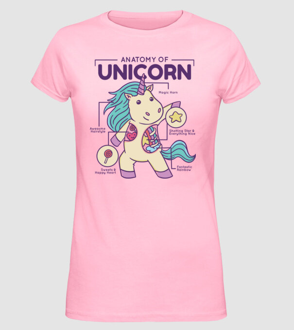 Unicorn Anatomie model roz deschis pe tricou