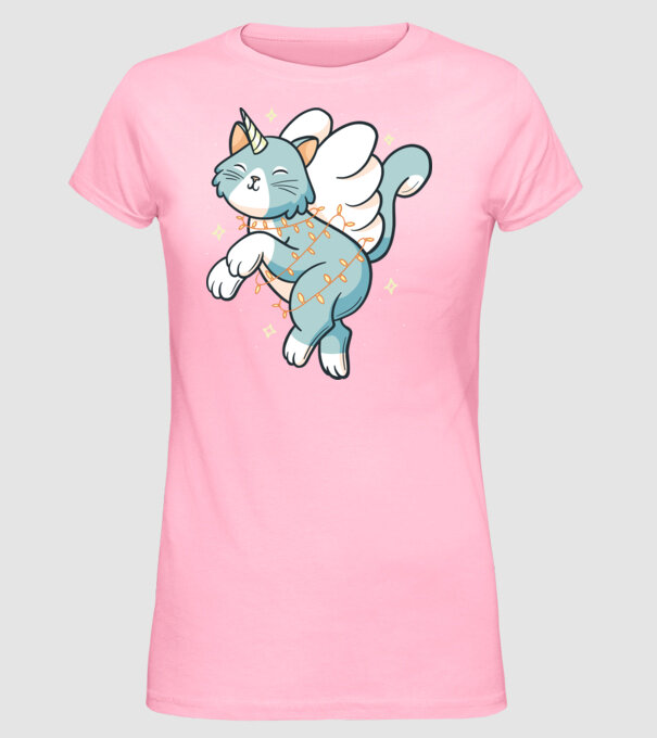 Pisică Unicorn model roz deschis pe tricou