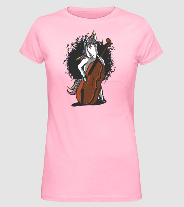 Unicorn cu violoncel model roz deschis pe tricou