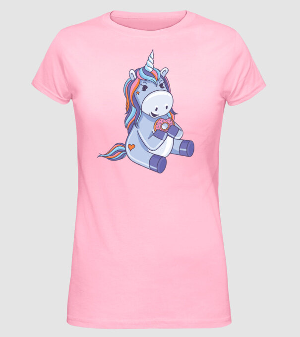 Unicorn cu gogoașă model roz deschis pe tricou
