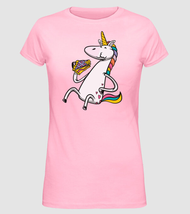 Unicorn cu prăjitură model roz deschis pe tricou