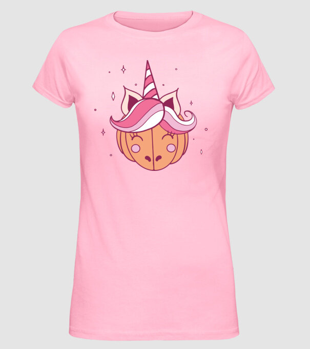 Unicorn Dovleac model roz deschis pe tricou