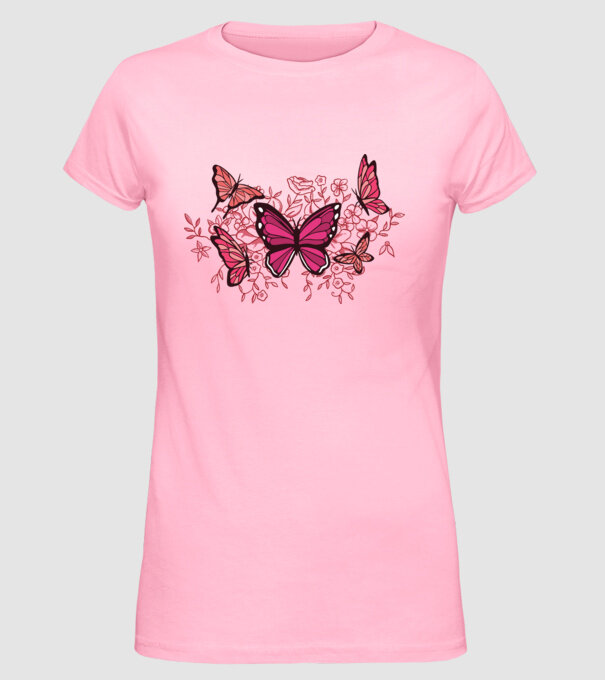 Fluturi cu flori model roz deschis pe tricou