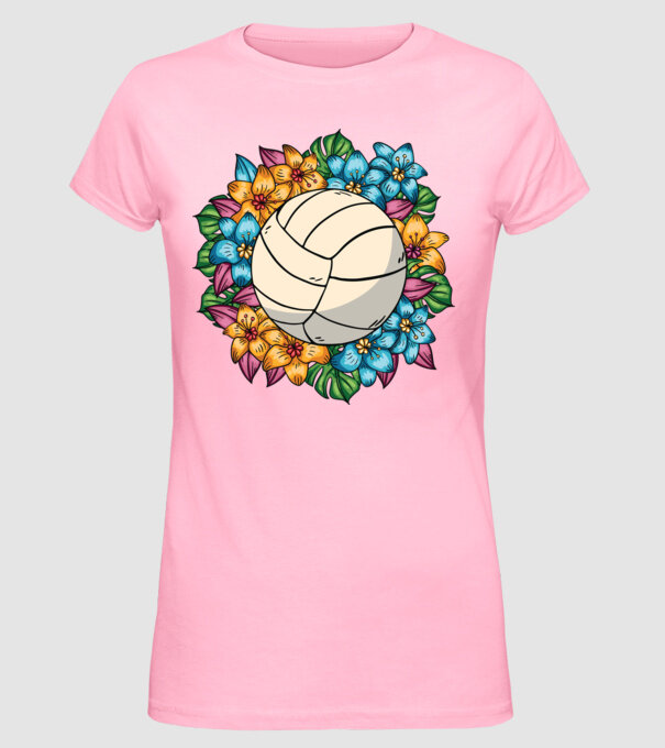 Minge de volei cu flori model roz deschis pe tricou