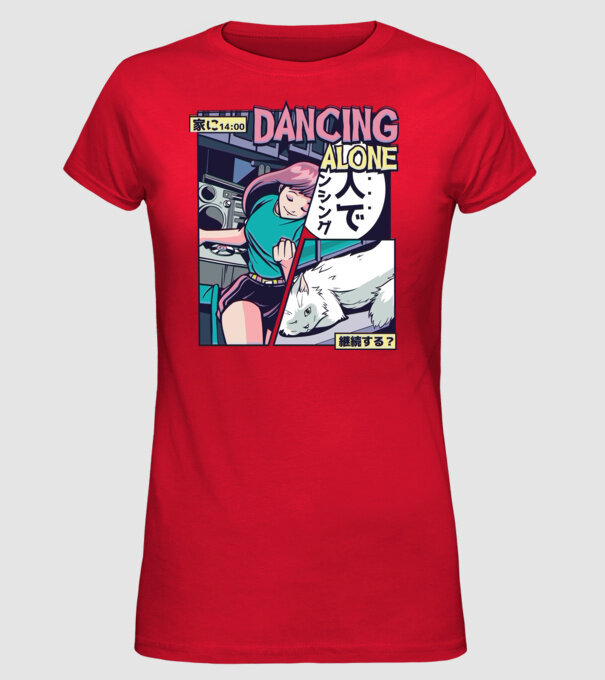 Anime Vaporwave Dancing Alone model roșu pe tricou