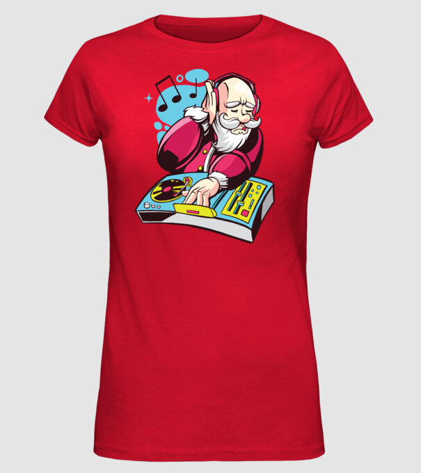 Moș Crăciun DJ model roșu pe tricou