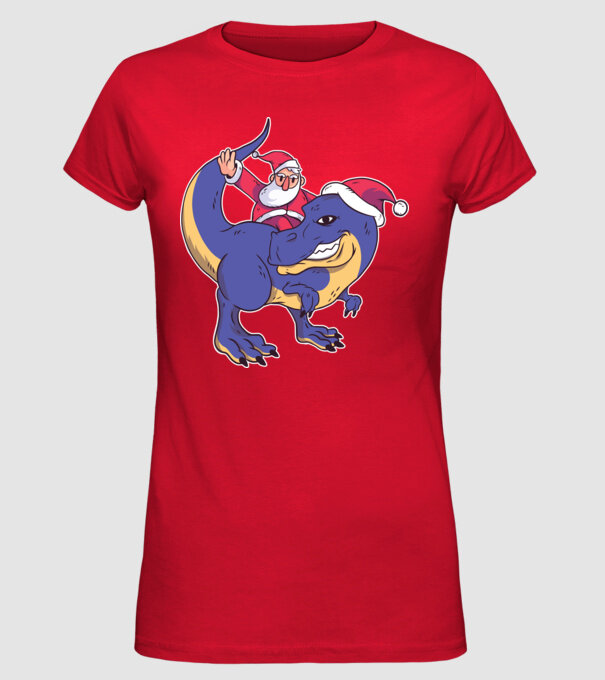 Santasaurus Moș Crăciun pe dinozaur model roșu pe tricou