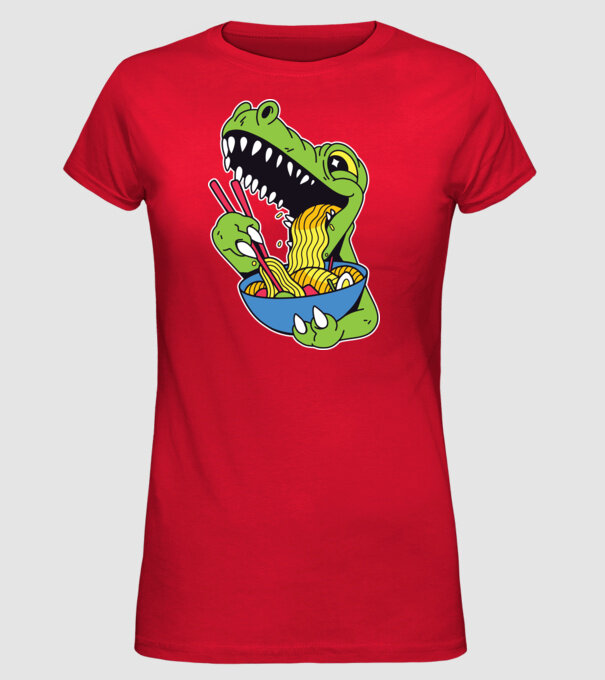 T-rex Ramen model roșu pe tricou