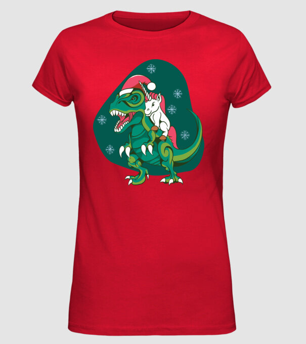T-rex unicorn Crăciun model roșu pe tricou