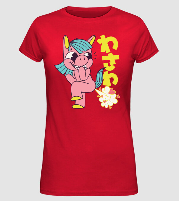 Bășică Unicorn model roșu pe tricou