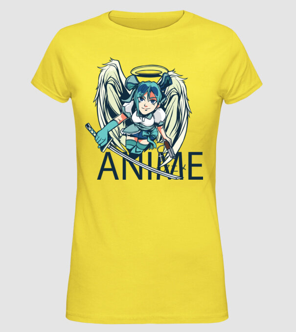 Anime fată cu sabie model galben pe tricou