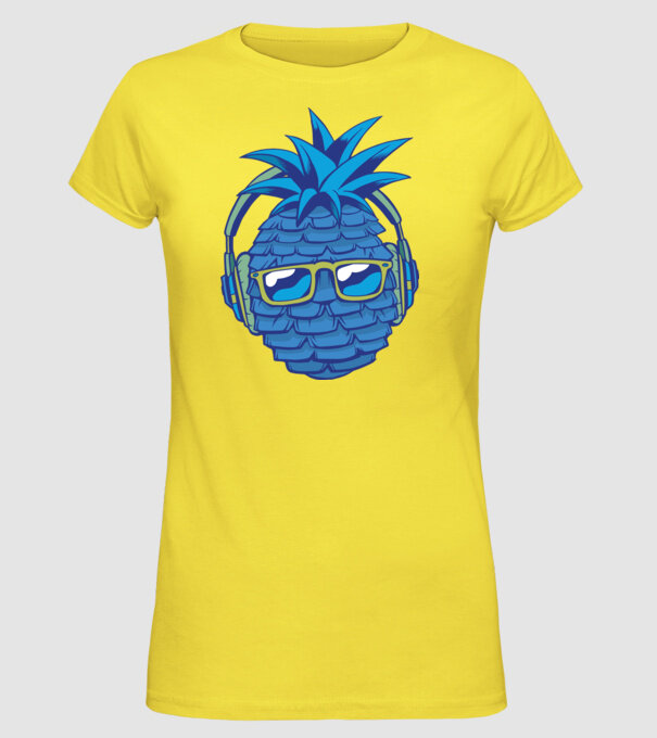 Ananas albastru cu căști model galben pe tricou