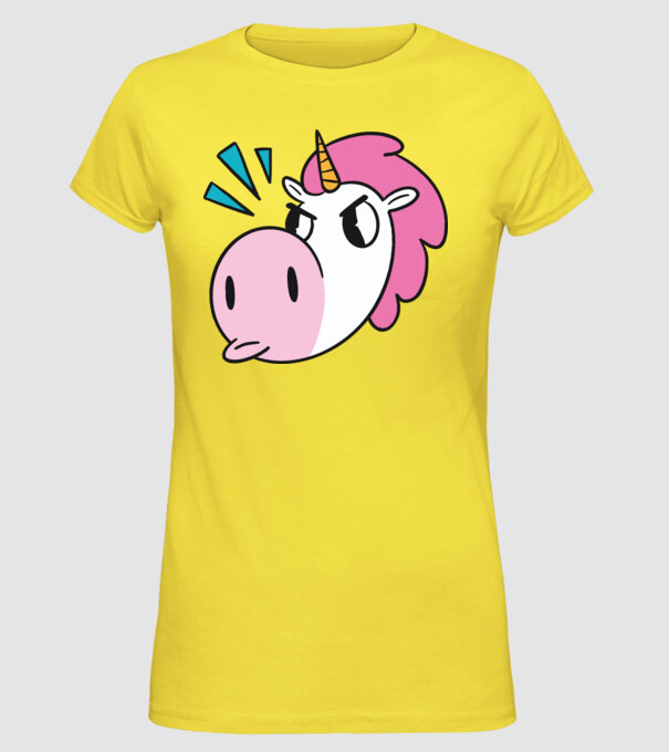 Unicorn supărat model galben pe tricou