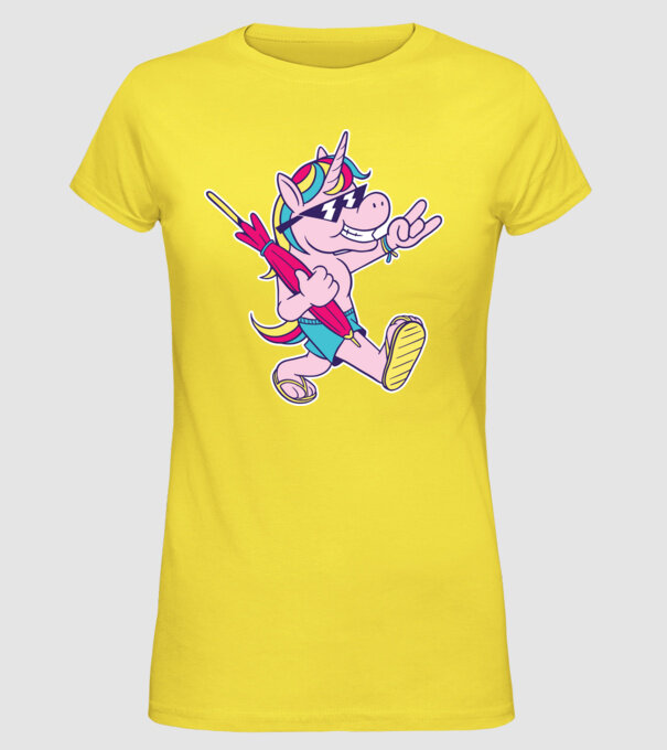 Unicorn În vacanță model galben pe tricou
