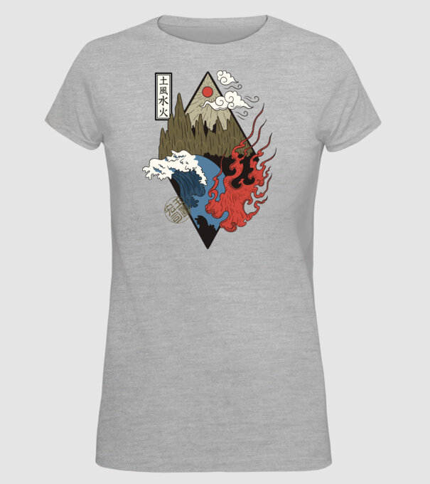 4 Elemente - Foc, Apă, Pământ, Aer model gri pe tricou