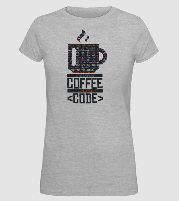 Transform cafeaua în cod - tricou programator model gri pe tricou