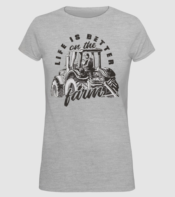 Viața este mai bună la fermă cu tractor model gri pe tricou