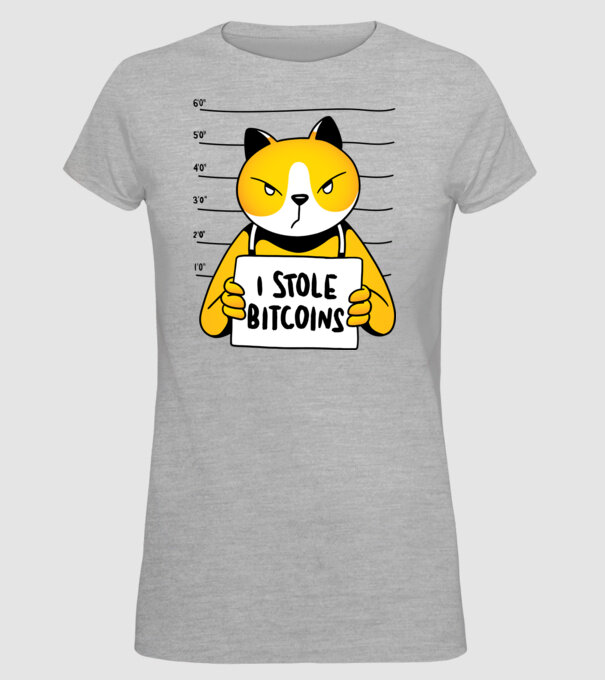 Pisică hoață Bitcoin model gri pe tricou
