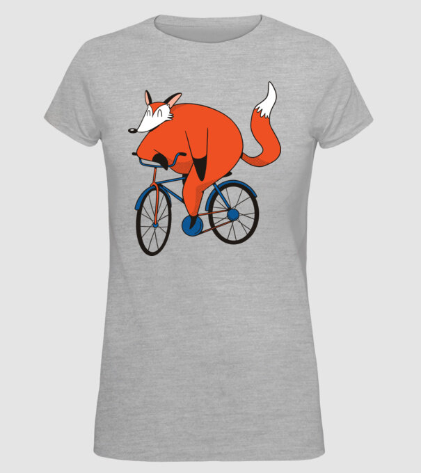 Vulpe cu bicicletă model gri pe tricou
