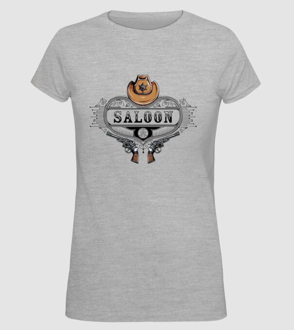 Cowboy saloon western model gri pe tricou