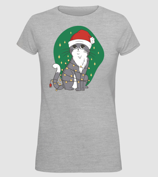 Pisică drăguță de Crăciun model gri pe tricou