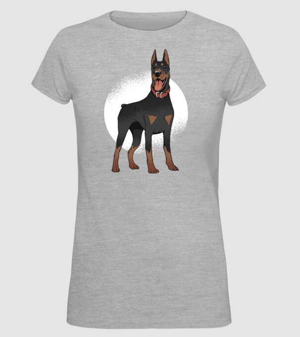 Tricou cu câine dobermann model gri pe tricou