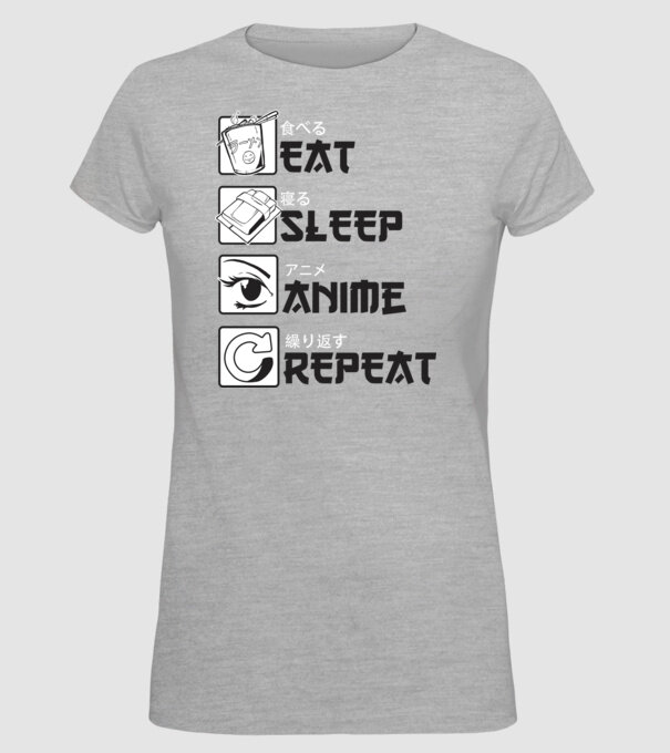 Eat Sleep Anime Repeat model gri pe tricou